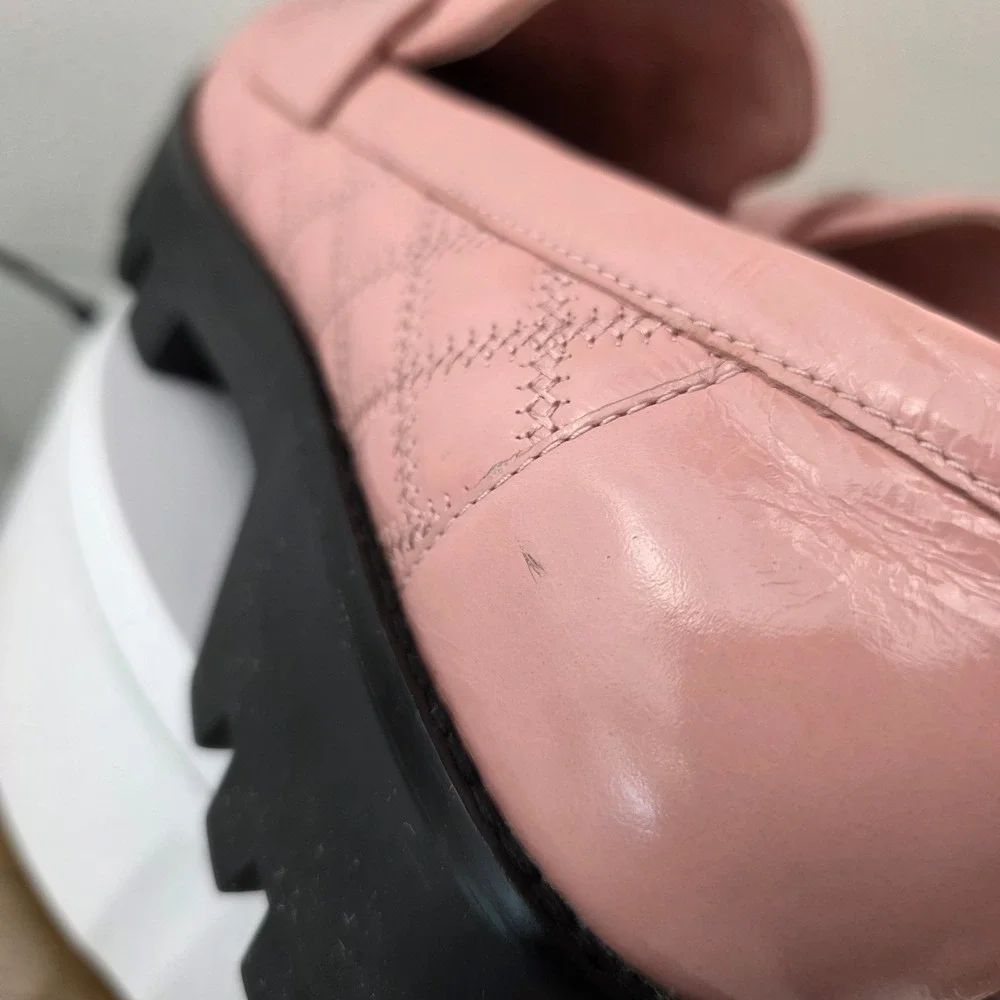 Tory Burch Mini Everly Chunky Leather Loafer 9M Pink Quilted Patent Lug Sole